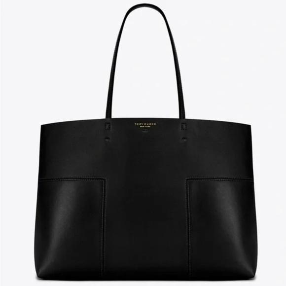 Tory Burch Handbags - Tory Burch Block-T Leather Tote Bag Black